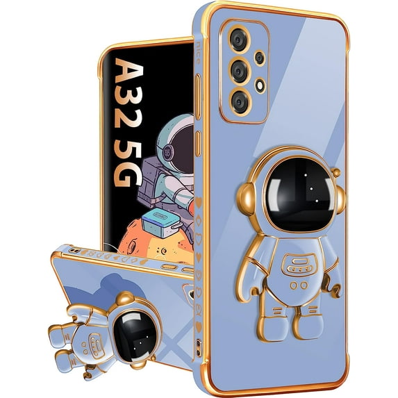 For Samsung Galaxy A32 5G Case with Astronaut Stand, Women Girls Galaxy A32 5G Cases, Girly Cute 6D Outer Space Heart Pattern Phone Cover for Samsung A32 5G 6.5 Inch Dark Blue