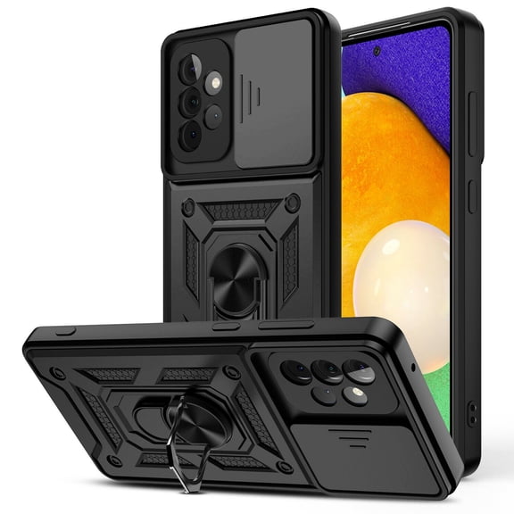 Samsung Galaxy A32 5G Case, Dteck [Military-Grade] [360 Ring Kickstand & Slide Camera Protector] Hybird Impact-Resistant Bumpers Cover Phone Case for Samsung Galaxy A32 5G,Black