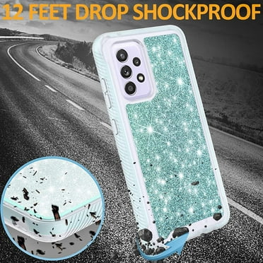 Samsung Galaxy A32 5G Case, [Not Fit Samsung A32 4G], Military Grade 12 Feet Drop Proof Phone Cover With Glitter Spot Diamond-Teal