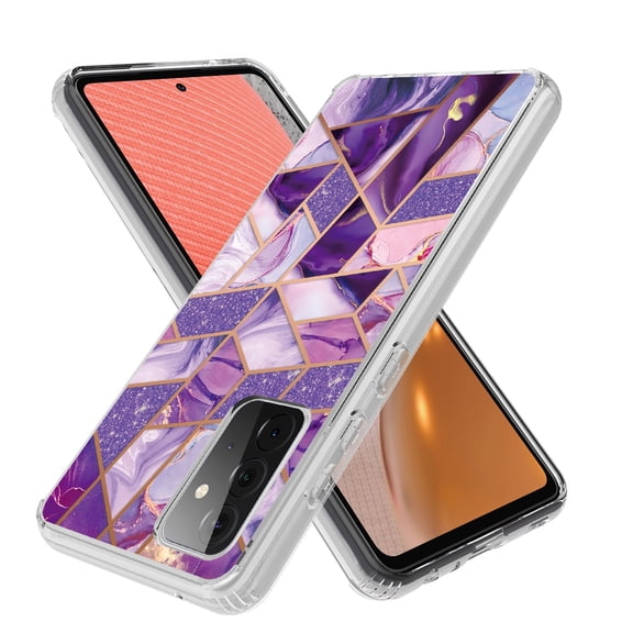 Samsung Galaxy A32 5G Case, Rosebono Bling Glitter Sparkle Purple Polygon Marble Graphic Fashion Cute Colorful Skin Cover Shockproof Case for Samsung Galaxy A32 5G