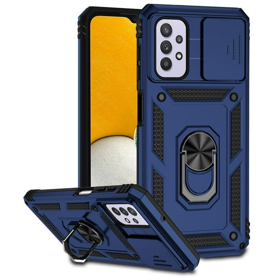 for Samsung Galaxy A32 5G Case, Soft TPU & Hard PC Anti-scratch Sliding Cover Full Protection Ring Stand Rotating Kickstand Holder Magnetic Shockproof Phone Case Cover for Galaxy A32 5G,Blue