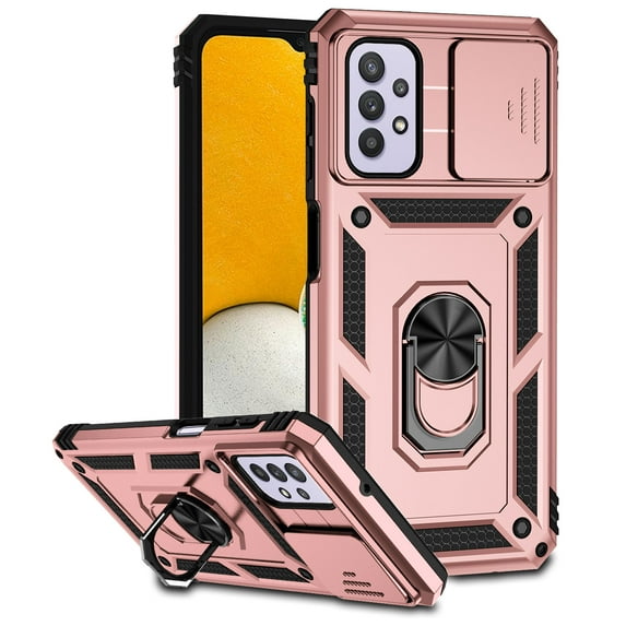 for Samsung Galaxy A32 5G Case, Soft TPU & Hard PC Anti-scratch Sliding Cover Full Protection Ring Stand Rotating Kickstand Holder Magnetic Shockproof Phone Case Cover for Galaxy A32 5G,Rosegold