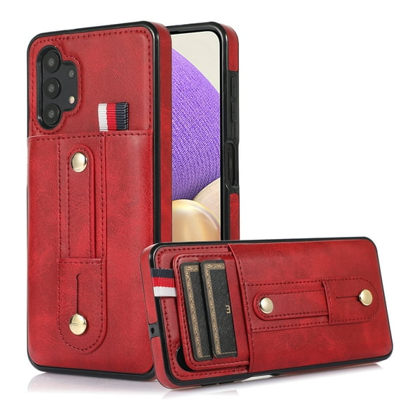 for Samsung Galaxy A32 5G Case Wallet with Slide Credit Card Holder, Flip Premium PU Leather Hidden Kickstand Classic Retro Heavy Duty Protective Cover for Samsung Galaxy A32 5G,Red