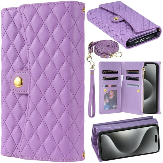 for Samsung Galaxy A32 (5G) Crossbody Wallet Style Leather Phone Case Purse Bag, Classic Rhombus Plaid Triple-Fold Flip Cover, Multi Card Holder Slot, Magnetic Closure, Hand Lanyard + Shoulder Strap