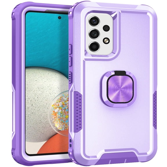 for Samsung Galaxy A32 5G Multi-Functional Case, 3-Layer Protection Magnetic Cover Support Car Mount &  Rotatable Metal Ring Kickstand Full Body Shockproof Protective Shell, Purple