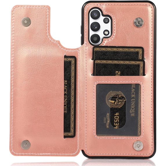 for Samsung Galaxy A32 5G (Not 4G) Wallet Case with Card Holder,PU Leather Kickstand Card Slots Case Double Magnetic Clasp Durable Shockproof Cover for Samsung Galaxy A32 5G Rose Gold-SK