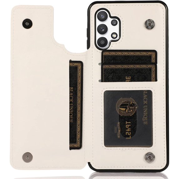 for Samsung Galaxy A32 5G (Not 4G) Wallet Case with Card Holder,PU Leather Kickstand Card Slots Case Double Magnetic Clasp Durable Shockproof Cover for Samsung Galaxy A32 5G White-SK