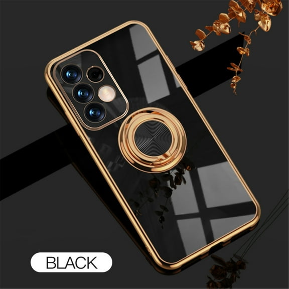 Samsung Galaxy A32 5G Phone Case with Ring Holder, Galaxy A32 Cover, Kickstand Magnetic Plating Frame TPU Shockproof Anti-Scratch Slim Girls Women Men Case Cover  Samsung A32 5G, Black