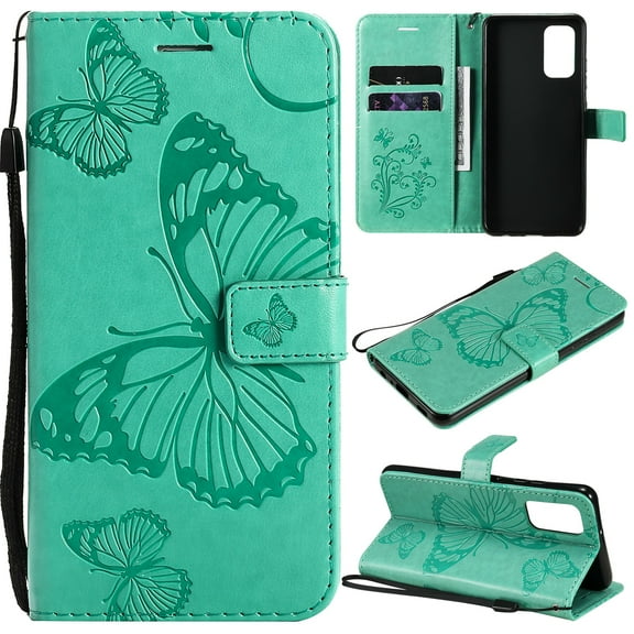 Samsung Galaxy A32 5G Wallet Case, Dteck Embossed Butterfly PU Leather Folio Flip Phone Case Stand Protective Cover with Credit Card Holder / Hand Strap for Samsung Galaxy A32 5G, Green