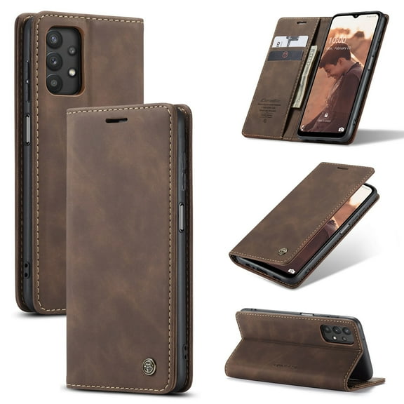 Samsung Galaxy A32 5G Wallet Case, Dteck Lightweight Soft PU Leather Magnetic Folio Flip Case Built-in Credit Card/Money Slots for Samsung Galaxy A32 5G, Coffee