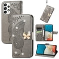 thumbnail image 1 of Samsung Galaxy A32 5G Wallet Case, Mantto Bling Butterfly Flower PU Leather Flip Phone Cover Credit Cards Slot Shockproof Protective Kickstand Case for Samsung Galaxy A32 5G, Gray, 1 of 10