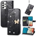 thumbnail image 1 of Samsung Galaxy A32 5G Wallet Case, Mantto Bling Butterfly Flower PU Leather Flip Phone Cover Credit Cards Slot Shockproof Protective Kickstand Case for Samsung Galaxy A32 5G, Black, 1 of 11