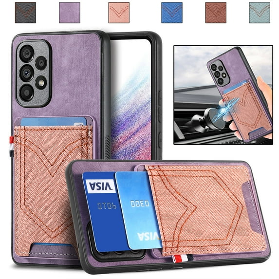 for Samsung Galaxy A32 5G Wallet Case, Support Magnetic Car Mount, Vintage PU Leather Credit Card Slots Purse Phone Cover for Samsung Galaxy A32 5G Women Men Shockproof Protective Case, Purple