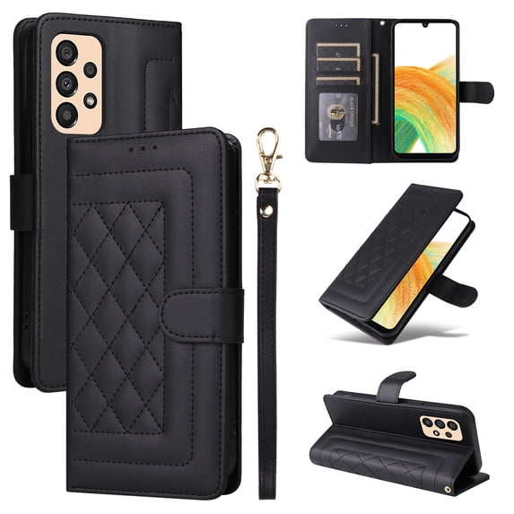 for Samsung Galaxy A32 5G Wallet Flip Case, Classic PU Leather Card Slots with Lanyard Magnetic Closure Kickstand Drop Protective Soft TPU Inner Case for Samsung Galaxy A32 5G, Black