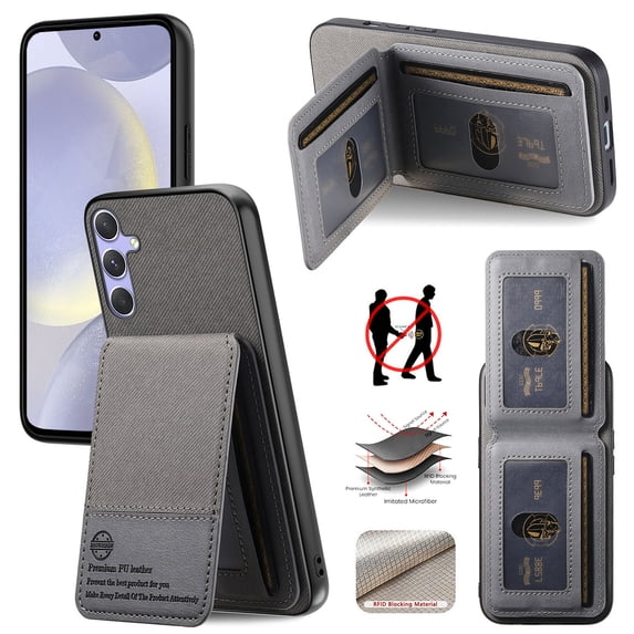 For Samsung Galaxy A32 5G Wallet Phone Case,PC + PU Leather + TPU Hybrid Design,With Card Slots,Diagonal Fabric Pattern,Back Flip Kickstand,Shockproof Rugged Dropproof Phone Case,Gray