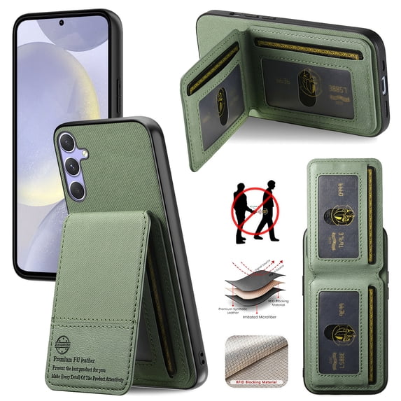 For Samsung Galaxy A32 5G Wallet Phone Case,PC + PU Leather + TPU Hybrid Design,With Card Slots,Diagonal Fabric Pattern,Back Flip Kickstand,Shockproof Rugged Dropproof Phone Case,Green