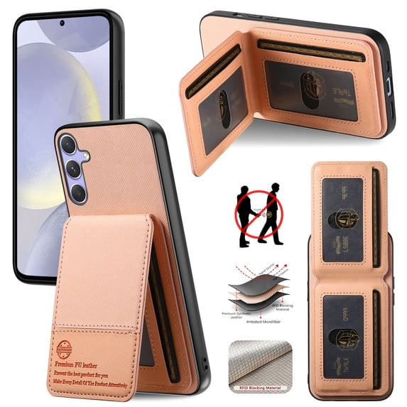 For Samsung Galaxy A32 5G Wallet Phone Case,PC + PU Leather + TPU Hybrid Design,With Card Slots,Diagonal Fabric Pattern,Back Flip Kickstand,Shockproof Rugged Dropproof Phone Case,Pink