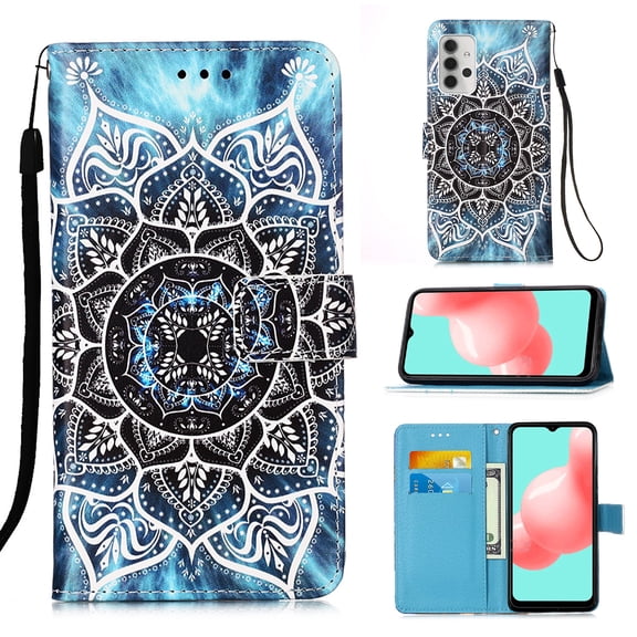 For Samsung Galaxy A32 Case 5G, Mantto Cute Pattern Painted Flip Wallet Card Case, With Hand Strap Magnetic Closure Stand Phone Case Cover For Samsung Galaxy A32 5G,Mandala