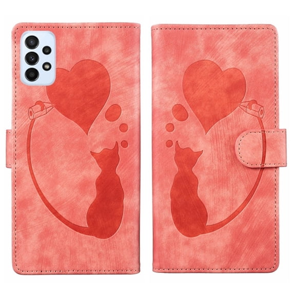 For Samsung Galaxy A33 5G 6.4" Cat Patterned Embossed Strong Magnetic Attachment/Closure, Card Slots/Pocket, PU Leather Flip Wallet Case ,Orange,For Galaxy A33 5G
