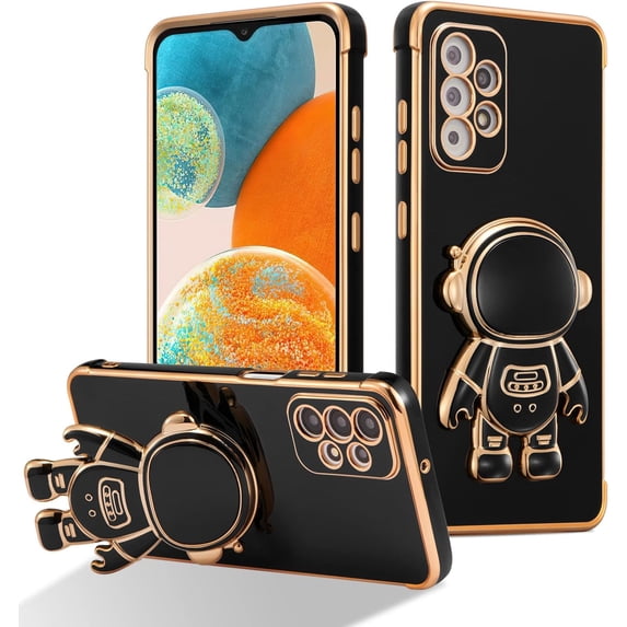 for Samsung Galaxy A33 5G Case Cute 6D Astronaut Case with Stand Function Luxury Plating Case Cover Slim Fit Soft TPU Shockproof Bumper Protective Electroplated Case for Girls Boys,Black