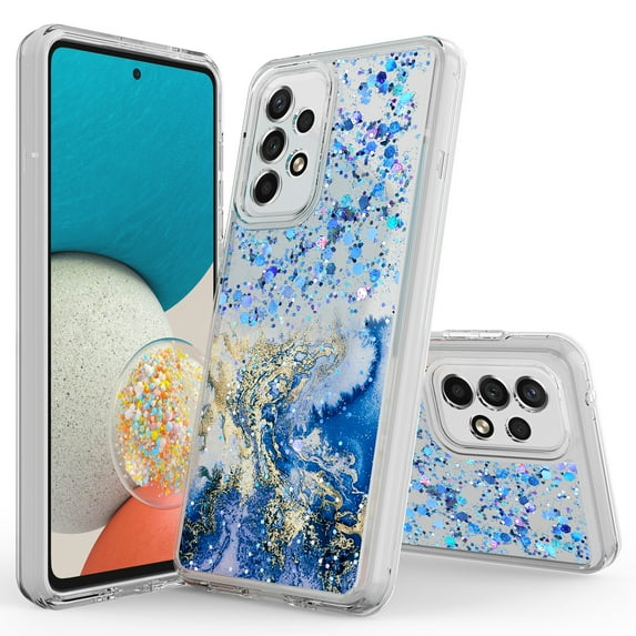Samsung Galaxy A33 5G Case, Rosebono Hybrid Bling Glitter Sparkle Epoxy Graphic Marble Colorful Silicone Skin Cover Armor Case for Samsung Galaxy A33 5G (Blue)
