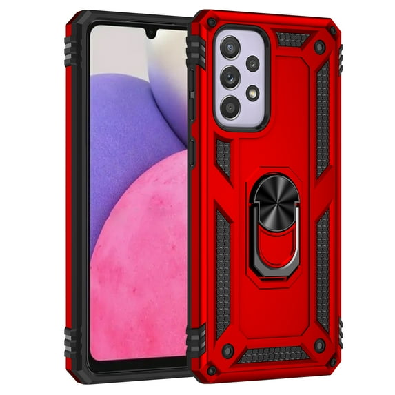 Samsung Galaxy A33 5G Case, Rosebono Hybrid Slim Colorful Armor Cover Case With Adjustable Integrated 360 Degree Rotating Ring Kickstand For Samsung Galaxy A33 5G (Red)