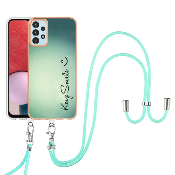 for Samsung Galaxy A33 5G Crossbody Strap Phone Case, Anti-Fall Pattern Clear Design Transparent Soft & Flexible TPU Drop and Shockproof Protective Cover with Adjustable Nylon Neck Strap, Keep Smile