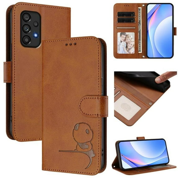 For Samsung Galaxy A33 5G Litter Panda Embossing Leather Phone Case with RFID Blocking Card Slot Wallet Magnetic Clasp Lanyard Flip Stand Case,Brown,For Galaxy A33 5G
