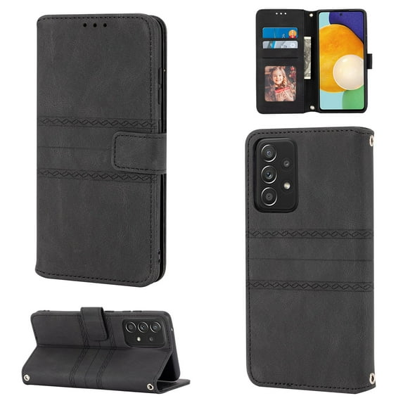 Samsung Galaxy A33 Case 5G, Wallet Case Card Pocket with Wrist Strap Protective Flip Folio Kickstand Magnetic Buckle PU Leather Cover Phone Case for Samsung Galaxy A33 5G,Black