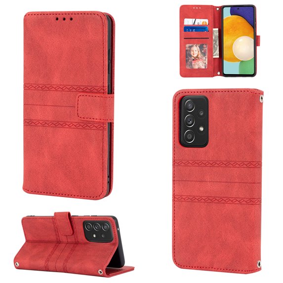 Samsung Galaxy A33 Case 5G, Wallet Case Card Pocket with Wrist Strap Protective Flip Folio Kickstand Magnetic Buckle PU Leather Cover Phone Case for Samsung Galaxy A33 5G,Red