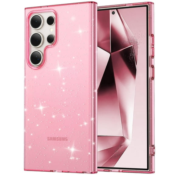 for Samsung Galaxy A34 5G Case Bling Sparkle Clear Military Grade Drop Protection Anti Yellowing Glitter Cell Phone Cover - Rugged Shockproof Protective Transparent Cases for Women Girls,Pink