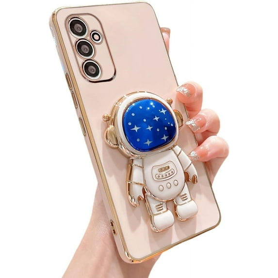 Samsung Galaxy A34 5G Case, Cute Galaxy A34 5G Case with 3D Astronaut Holder Samsung A34 5G Astronaut Case for Women Girls Soft TPU Full Lens Protection Shockproof Alien Case 6.6” (Pink)