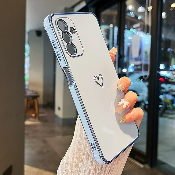 Samsung Galaxy A34 5G Case,Cute Plating Edge Love Hearts Pattern with Camera Lens Protection Phone Cover for Galaxy A34 6.5",Blue