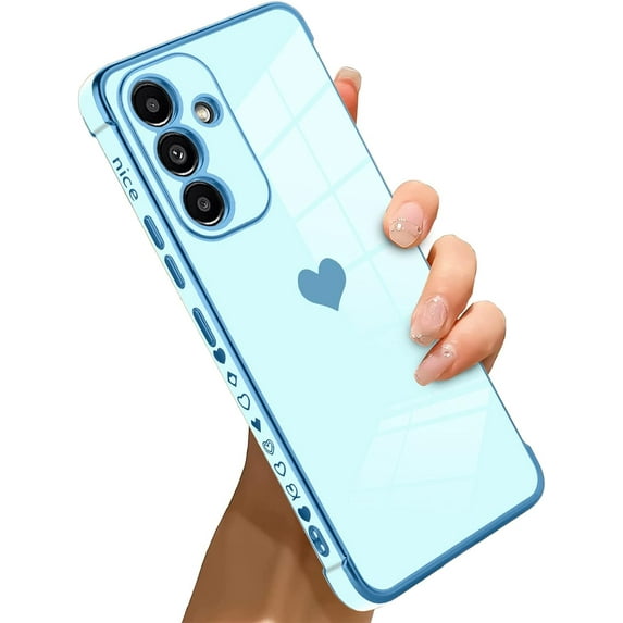 for Samsung Galaxy A34 5G Case Love Heart Plating Electroplate Luxury Elegant Case Camera Protector Soft TPU Shockproof Protective Corner Back Cover Galaxy A34 5G Case -Blue
