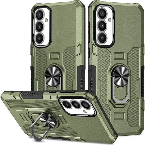 for Samsung Galaxy A34 5G Case with Metal Ring Kickstand for Women & Men, Heavy-Duty Protection Shockproof Bumper Cover Case for Samsung Galaxy A34 5G TY Green