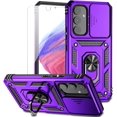 thumbnail image 1 of for Samsung Galaxy A34 5G Case with Slide Camera Cover HD Screen Protector [ Grade 16ft. Drop Tested] Ring Holder Kickstand Protective Phone Case for Samsung Galaxy A34 5G, Purple, 1 of 8