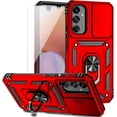 thumbnail image 1 of for Samsung Galaxy A34 5G Case with Slide Camera Cover HD Screen Protector [ Grade 16ft. Drop Tested]  Ring Holder Kickstand Protective Phone Case for Samsung Galaxy A34 5G, Red, 1 of 16