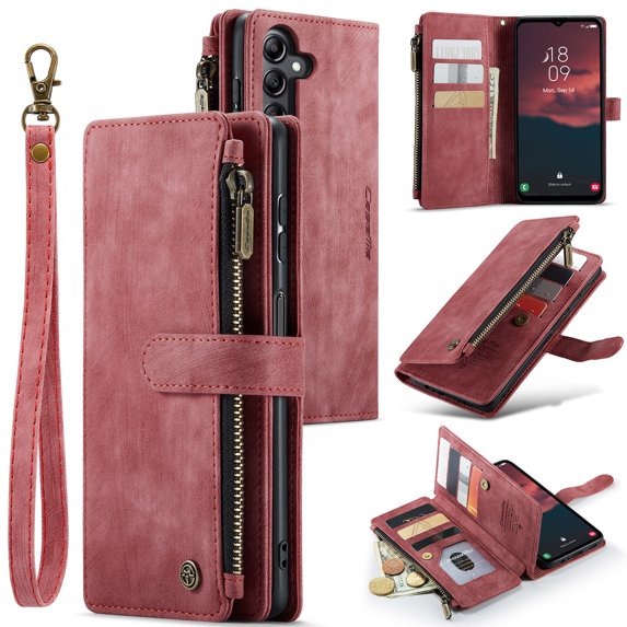 for Samsung Galaxy A34 5G Case Wallet for Women and Men, Samsung Galaxy A34 5G Case, PU Leather Magnetic Flip Strap Wristlet Zipper Card Holder Wallet Business Phone Cover for A34 5G, Red