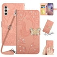 thumbnail image 1 of for Samsung Galaxy A34 5G Flower Pattern Wallet Case, with Wrist Hand Strap Crossbody Lanyard, Sparkle Rhinestone Butterfly Cover with Card Slots & Kickstand & Magnetic Clasp Case, Pink, 1 of 11