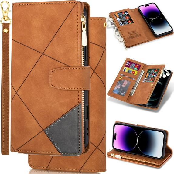 for Samsung Galaxy A34 (5G) Matte Suede Leather Phone Case Wallet Handbag, Patchwork Folio Flip Cover Kickstand Zipper Pocket Pouch, 2 Layered Card Holder Slot, Magnetic Buckle, Wrist Rope