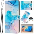 thumbnail image 1 of for Samsung Galaxy A34 5G Wallet Case with Card Holder,Women Men RFID Blocking PU Leather Flip Cover Wrist Strap Magnetic Closure Credit Card Slots Marble Patterned Book Style Phone Case,Green, 1 of 8