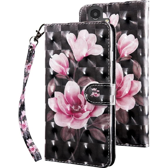 for Samsung Galaxy A34 5G Wallet Case with Card Slot Holder Kickstand - Lovely Colorful Pattern PU Leather Flip Phone Case Cover for Samsung Galaxy A34 5G Black Pink Flower