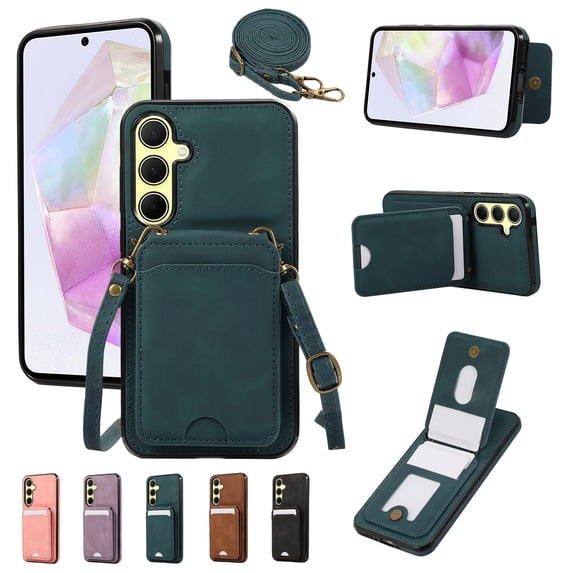 for Samsung Galaxy A34 5G Wallet Case with Shoulder Lanyard Strap, Crossbody Phone Case with Card Holder Slots for Women Girls, Luxury PU Leather Flip Stand Purse Cover Shockproof Case, Green