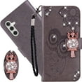thumbnail image 1 of for Samsung Galaxy A34 5G Wallet Case for Women, Glitter Bling Diamond PU Leather Folio Cover with Card Slot Wrist Strap Built-in Kickstand Protective Case for Samsung Galaxy A34 5G Owl Grey, 1 of 16