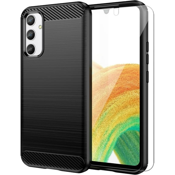 for Samsung Galaxy A34 5G case, Galaxy A34 Phone case with HD Screen Protector, Fashion Shock-Absorption Flexible TPU Bumper Soft Rubber Protective Phone Case Cove for Samsung Galaxy A34 5G, Black
