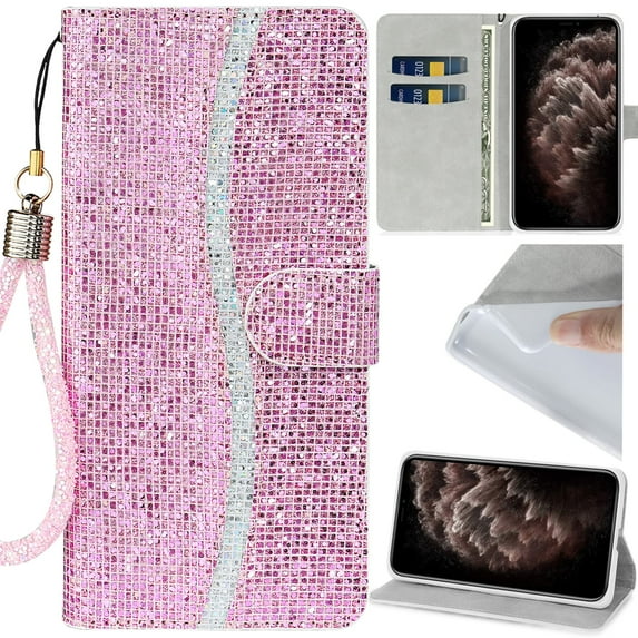 for Samsung Galaxy A35 (5G) Bling Phone Case, Sparkly Shiny Diamond Grid Plaid Folio Flip Cover Jewelry Wallet Women Girl, Glitter Wrist Strap, Card Holder Cash Slot