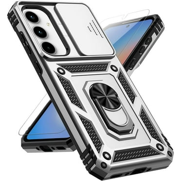 for Samsung Galaxy A35 5G Case with Slide Camera Cover HD Screen Protector [ Grade 16ft. Drop Tested]  Ring Holder Kickstand Protective Phone Case for Galaxy A35 5G 2024, Silver