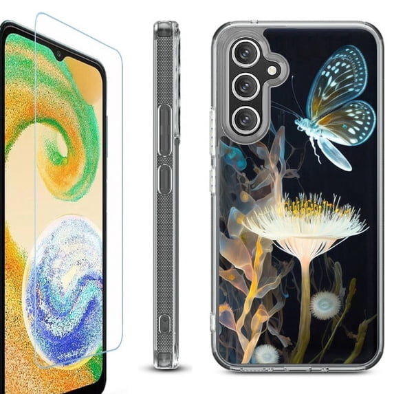 For Samsung Galaxy A35 5G Phone Case Cover, Shockproof Bumper Hybrid Case with Tempered Glass Screen Protector, by OneToughShield - Butterfly Translucent