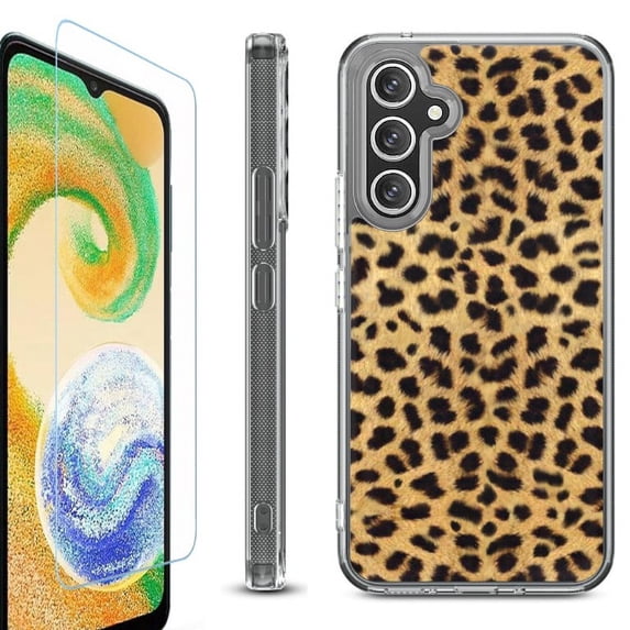 For Samsung Galaxy A35 5G Phone Case Cover, Shockproof Bumper Hybrid Case with Tempered Glass Screen Protector, by OneToughShield - Cheetah Gold/Black