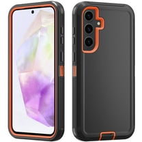 Samsung Galaxy A35 5G Phone Case Shockproof Dust/Drop Proof 3 in 1 Full Body Rugged Heavy Duty Durable Cover Black Orange